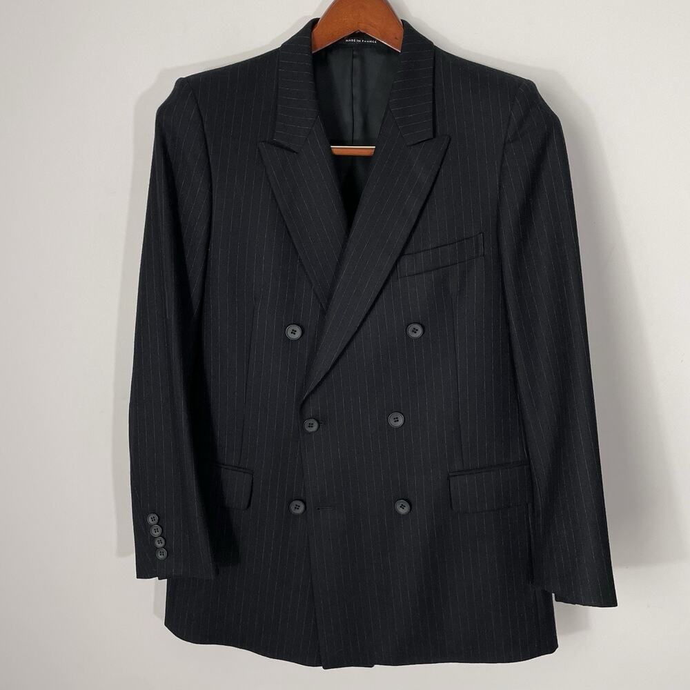 Vintage Yves Saint Laurent Double Breasted Jacket 38R Black Pinstripe Peak Lapel